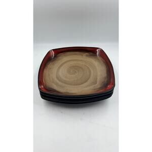 Set of 4 Beekman Home Brown Reactive Glaze Square 10" Dinner Plate